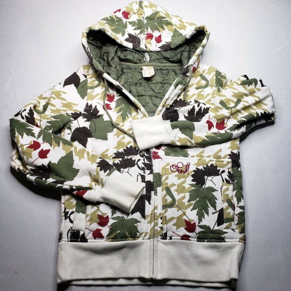 O'NEILL Jrs Girls Size XS Fall Leaf Print Hoodie Hooded Zip Up Sweater